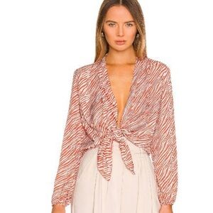 NEW RESA Red and White Patterned Tie-Front Blouse